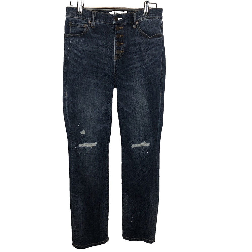 Cabi Button Fly Straight‎ Jeans Mid Rise Distressed Paint Women's Size 4